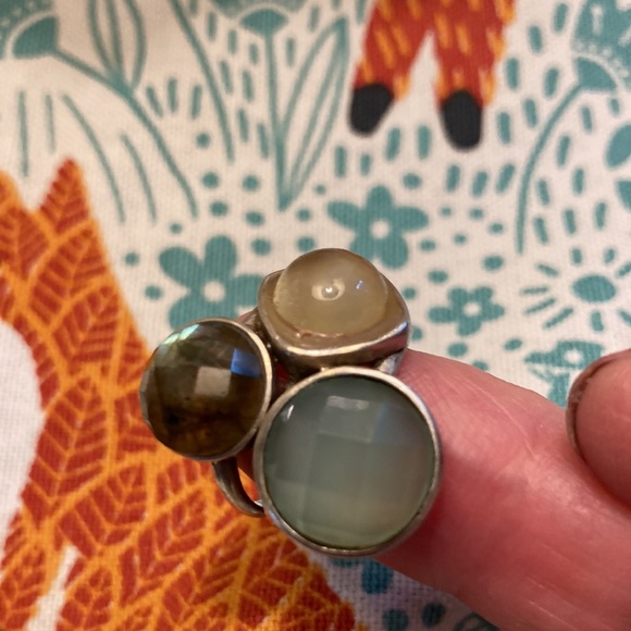 Sterling silver ring size 6, beautiful mother of pearl, labradorite & chalcedony - Picture 6 of 6